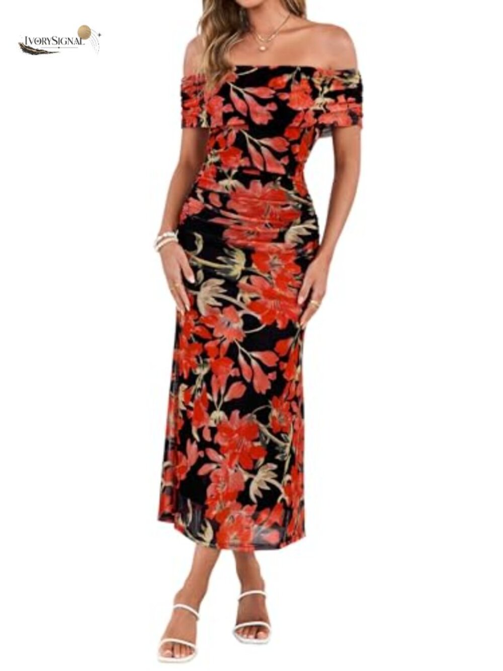 Women's Off Shoulder Floral Maxi Dress Sleeveless Party Wedding Guest